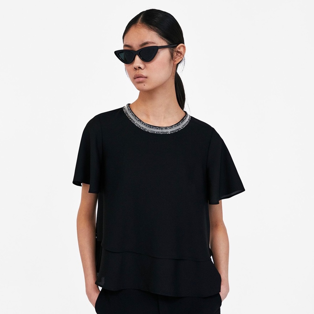 ZARA Jewel Appliqué Collar Blouse